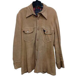 VTG Peters Mens Jacket Small Brown Suede Leather Shacket Flannel Lined Outdoor